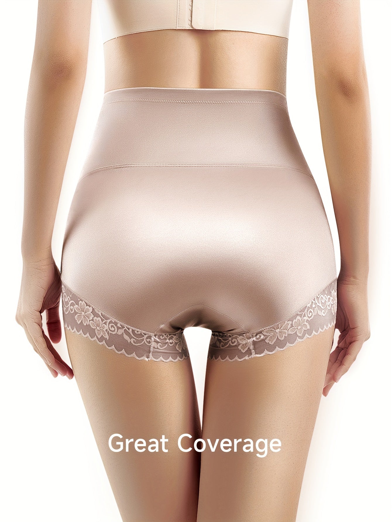 Women's High Waist Lace Trim Briefs 4 Pack Tummy Control Breathable Stretch