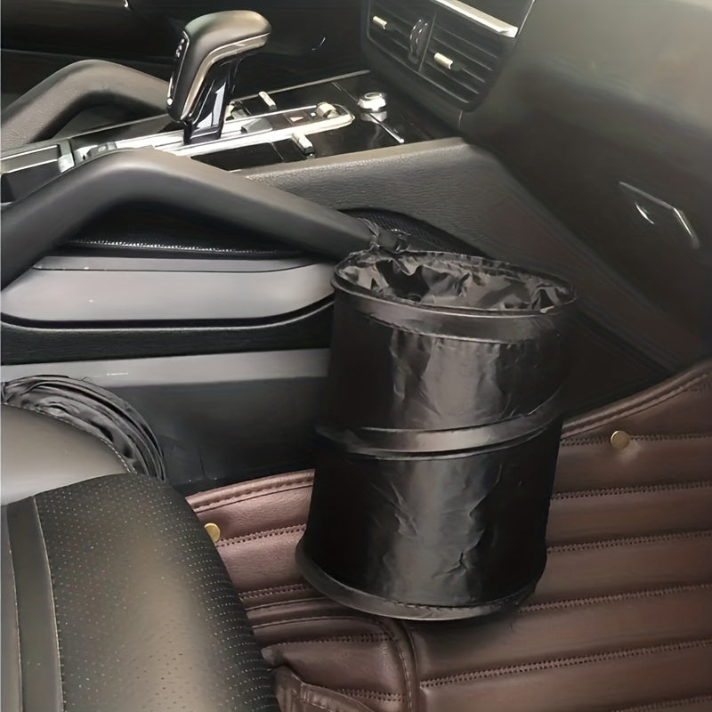 Unisex Black Polyester Foldable Car Trash Bin with Compact Storage