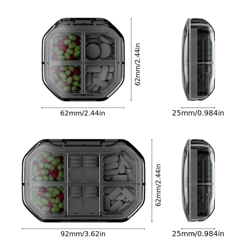 Organizador de pastillas portátil mini con diseño rectangular transparente, a prueba de humedad, con múltiples cuadrículas