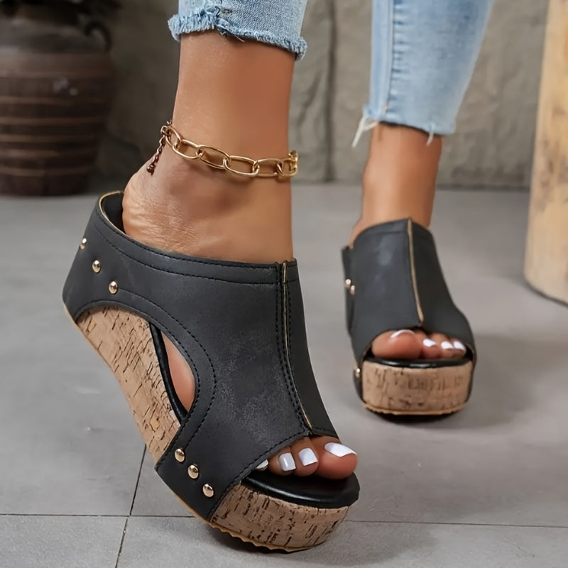 Women's Open Toe Wedge Sandals Brown Faux Cover Ankle Strap Summer Beach Shoes