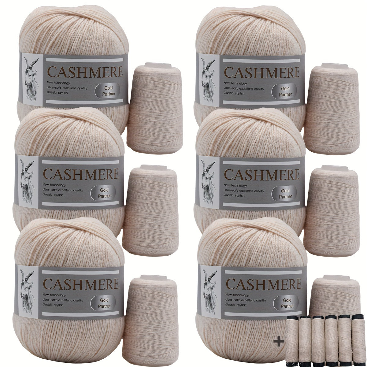 Luxurious Cashmere Yarn Set for Knitting and Crocheting Multicolored 6-Pair Bundle