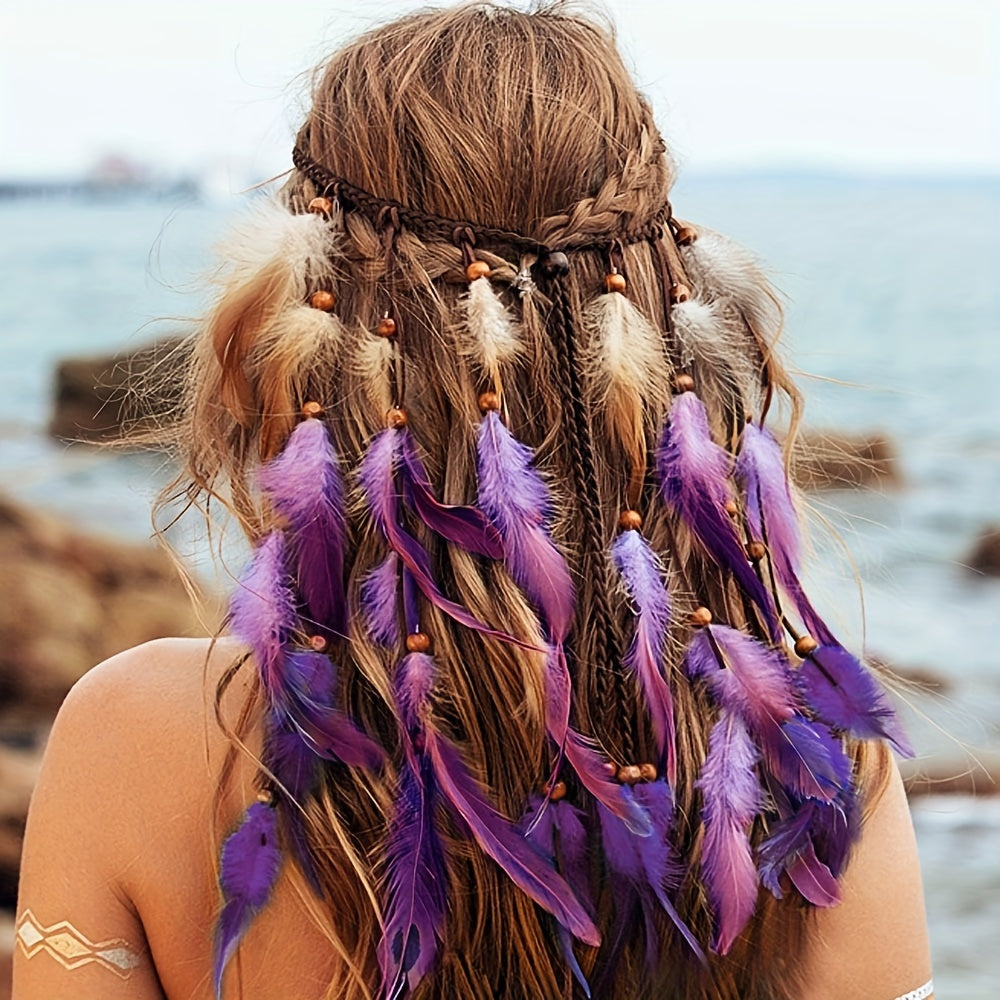 Ayollar uchun faux feather boshband soch aksessuari Boho uslubida, bir o'lcham