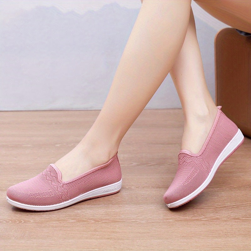 Women's Black Slip-On Loafers Breathable Knit Non-Slip Rubber Flats