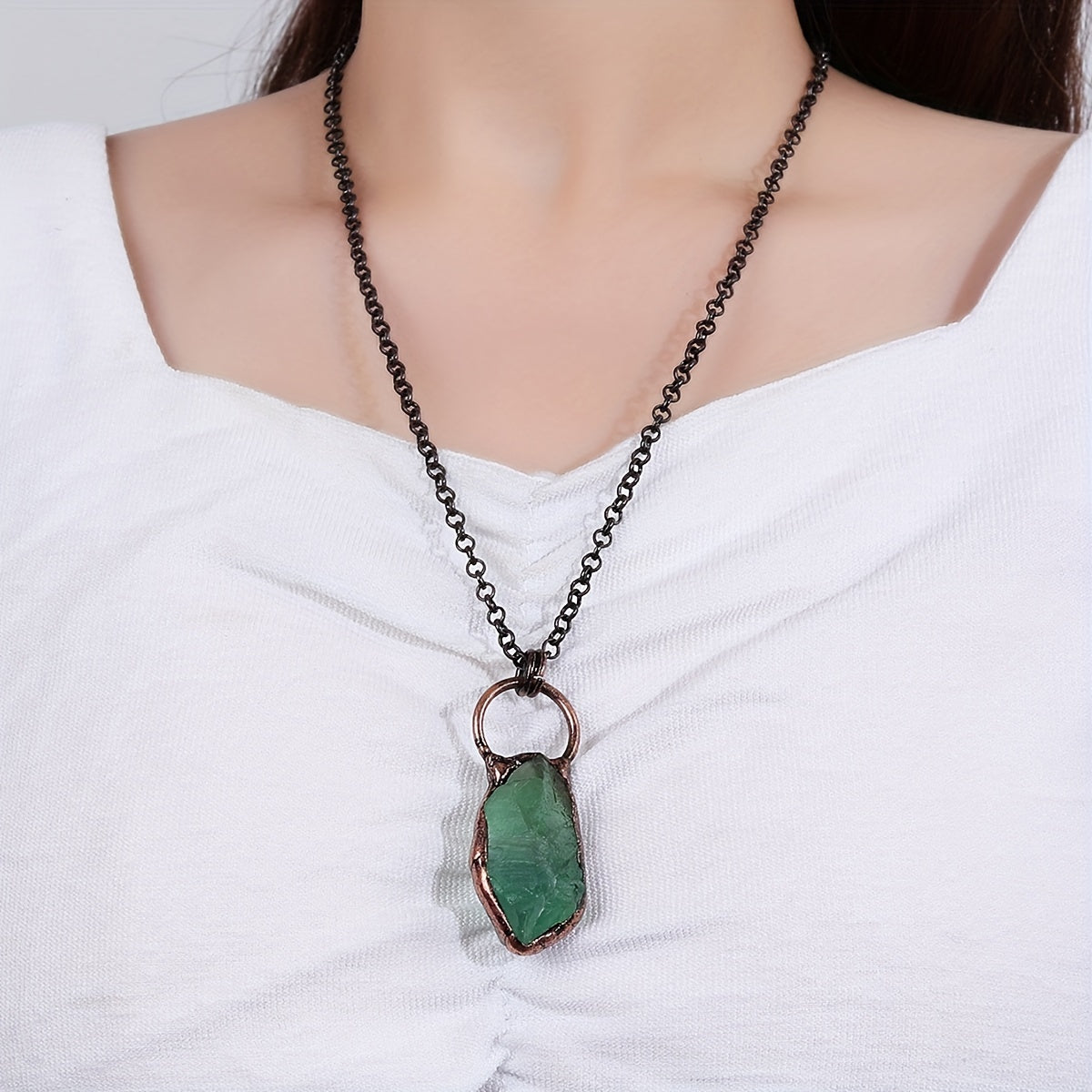 O'ziga xos tabiiy toshli pendal marjon, shaxsiylashtirilgan mis marjon, ayollar uchun vintage ilhomlangan marjon sovg'asi