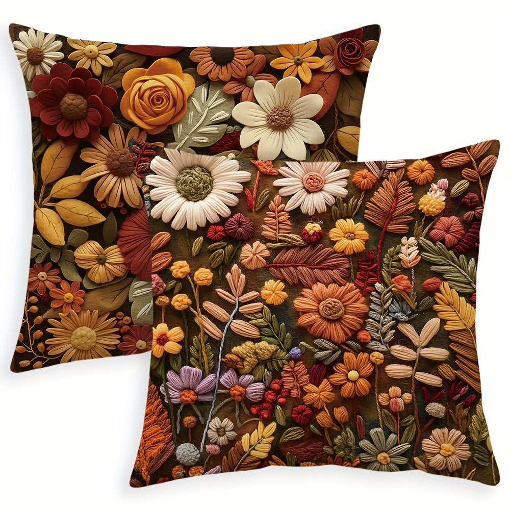 Boho Autumn Wildflower Throw Pillow Covers 45.72x45.72 cm Floral Leaf Outdoor Couch Sofa