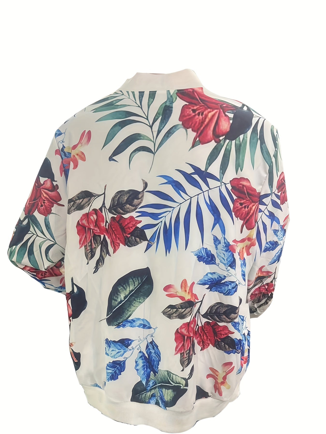 Жакет с цветочным принтом и молнией для полных женщин, осень-зима, повседневный, с длинным рукавом