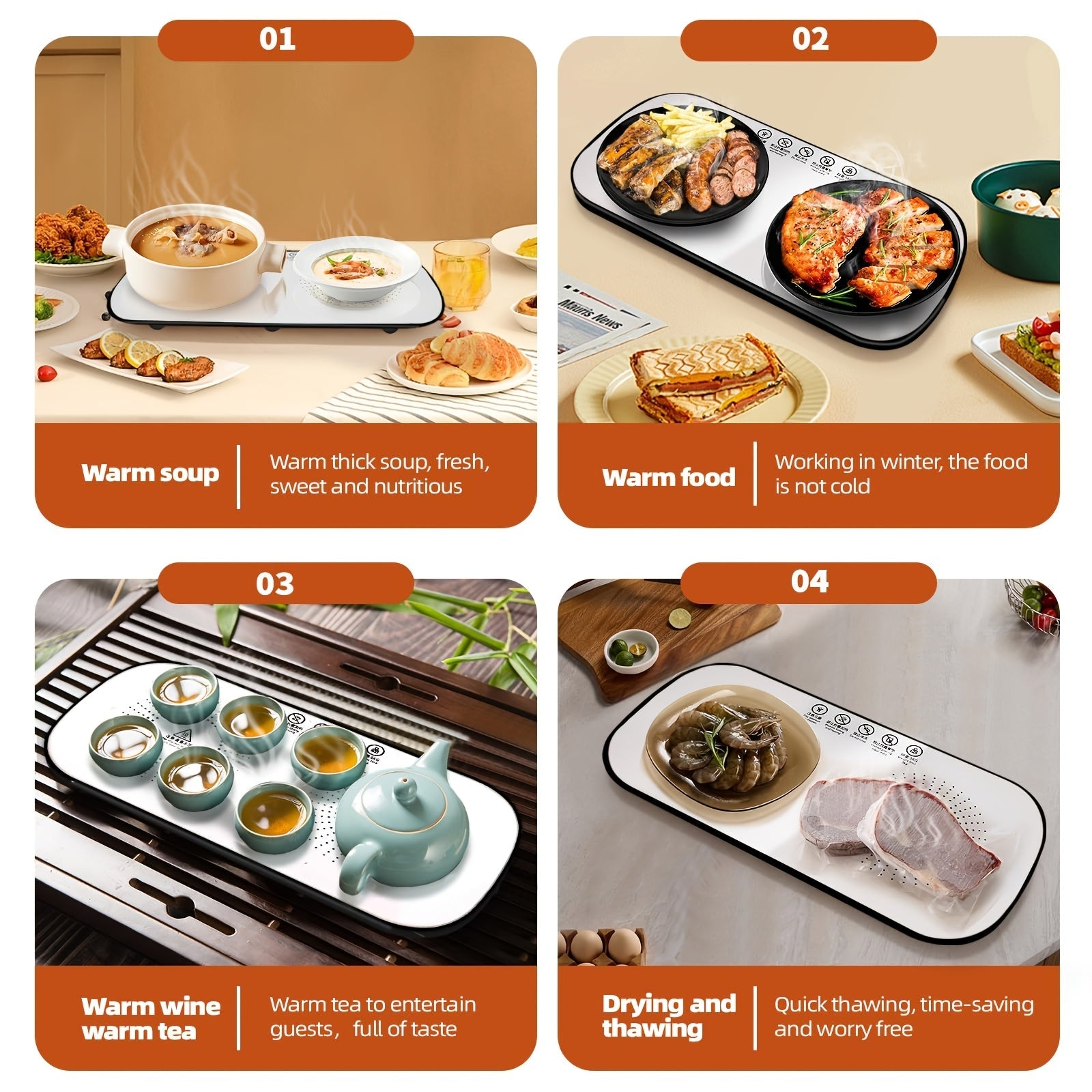 2 Pack Food Warmer with Electric Warming Tray and Graphene Heating Film for Fast Heating