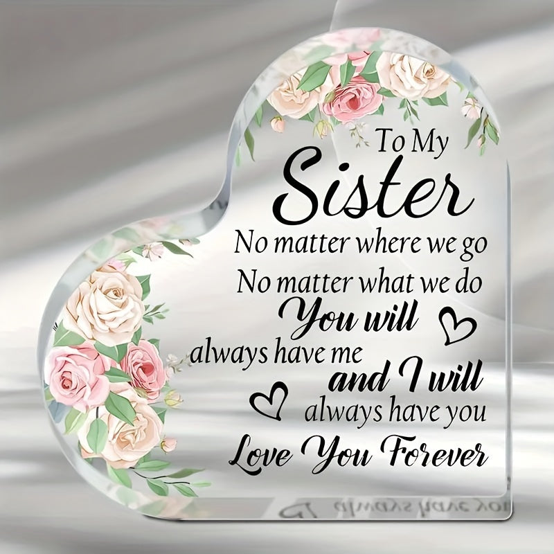Acrylic Heart-Shaped Plaque with Pink Flower Print for Female Friendship and Gifts