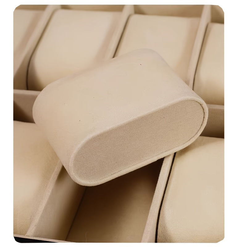 12 bo'limli sun'iy charm soat qutisi, shisha qopqoq bilan, samoviy mato bilan qoplangan, qora zargarlik tashkilotchisi