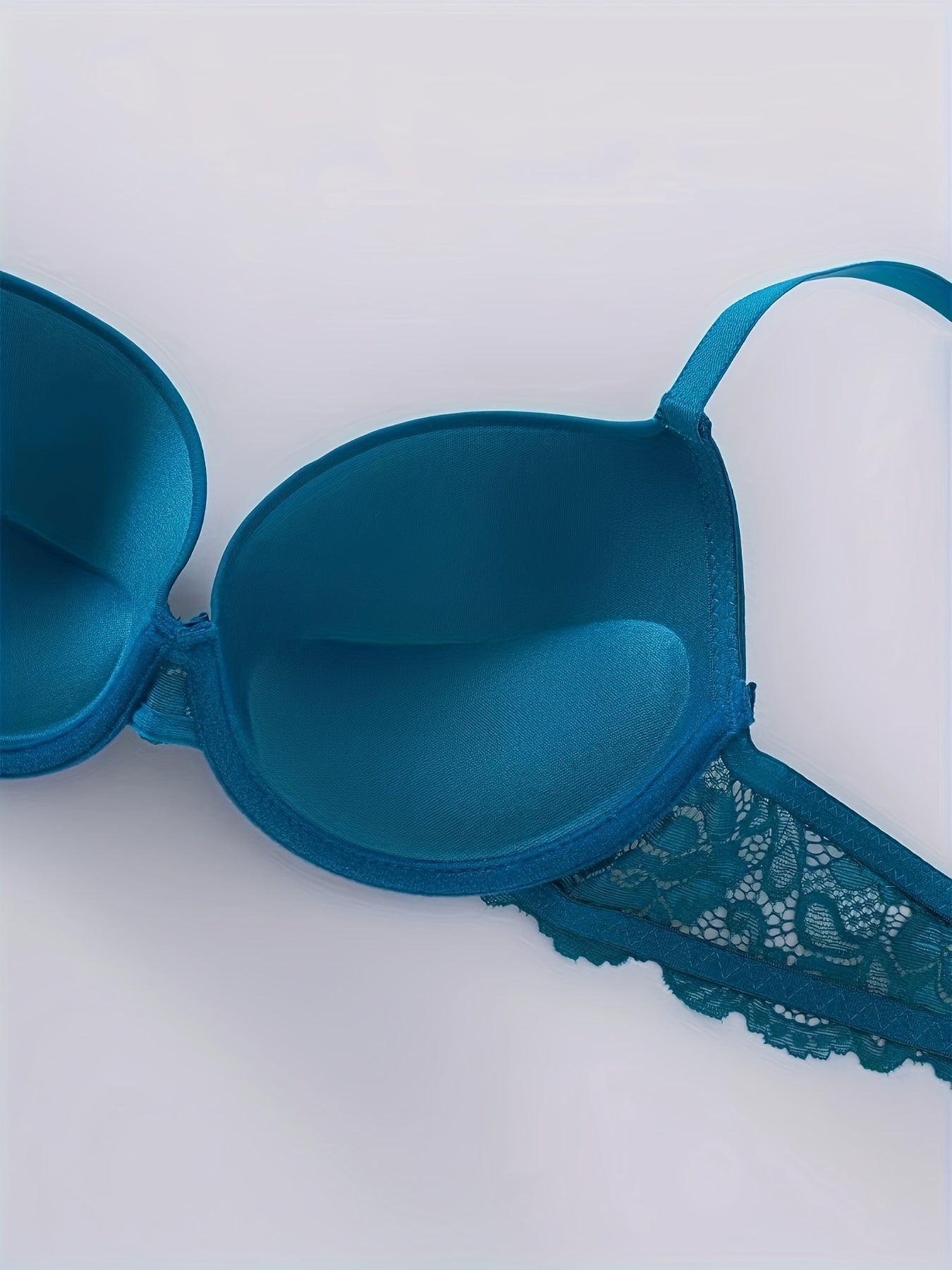 Teal and Brown Lace Lingerie Set with Push-Up Bra and High-Support Panties