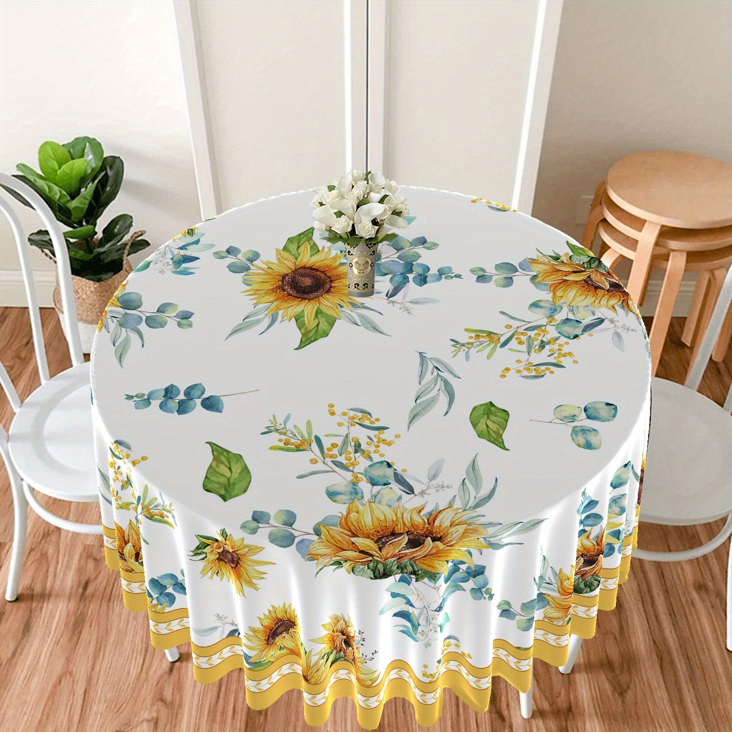Large Flower Pattern Round Tablecloth for Dining and Home Decor