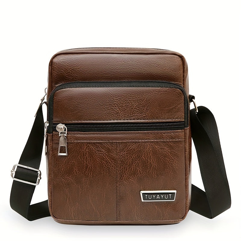 Men's Dark Brown PU Lightweight Zipper Satchel Bag for Going Out