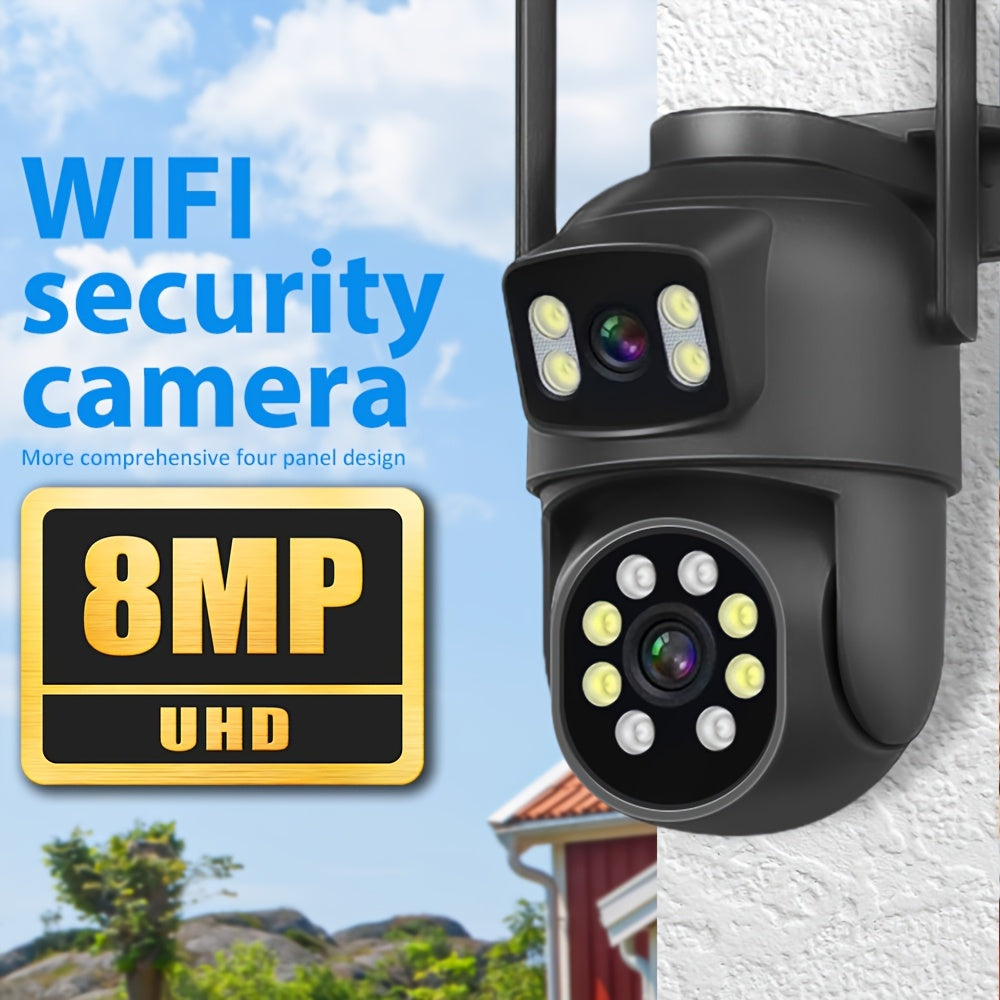8MP Dual Camera Wi-Fi Outdoor Indoor Security Camera with Two-Way Audio Night Vision Motion Tracking Memory Card Support