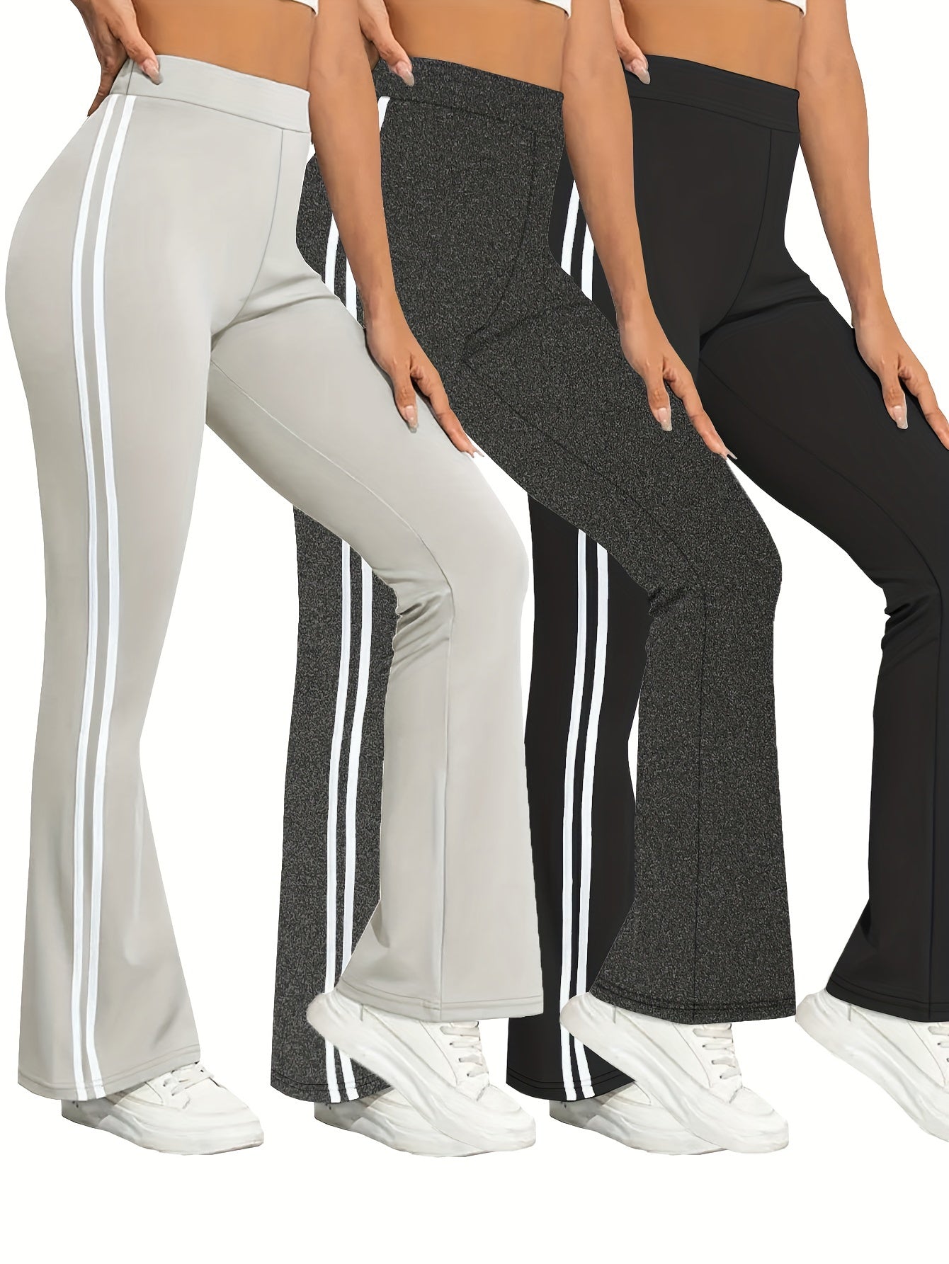 Women's Plus Size Sports Pants Set, High Waist Flare Leg, Spring Autumn