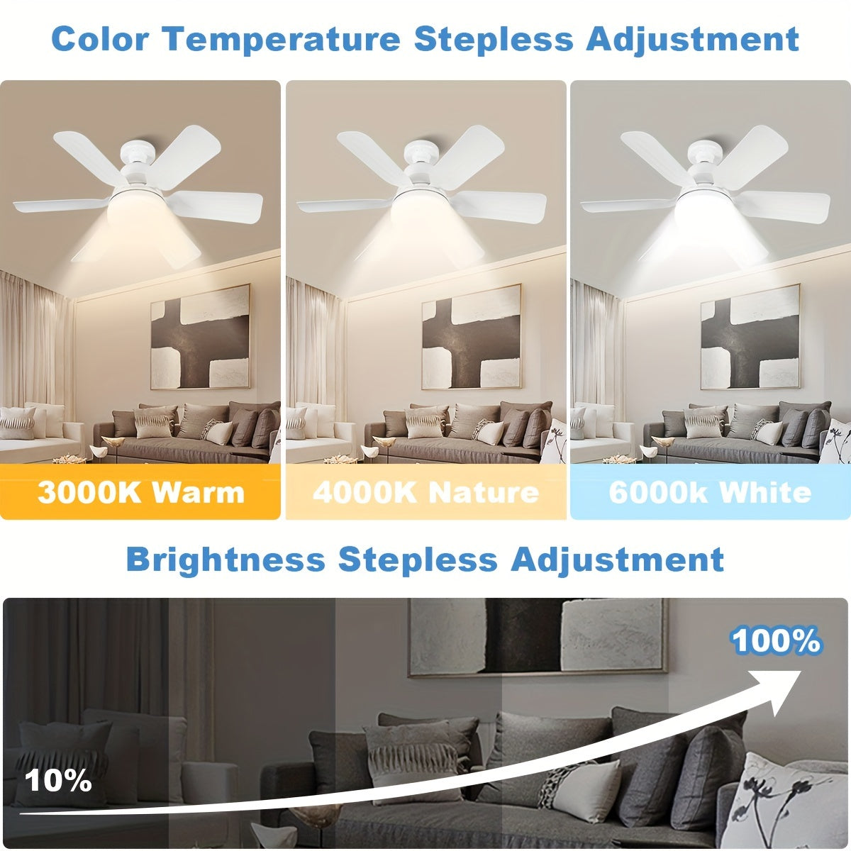 White Square Leaf Ceiling Fan Light with Remote Control Adjustable LED Indoor