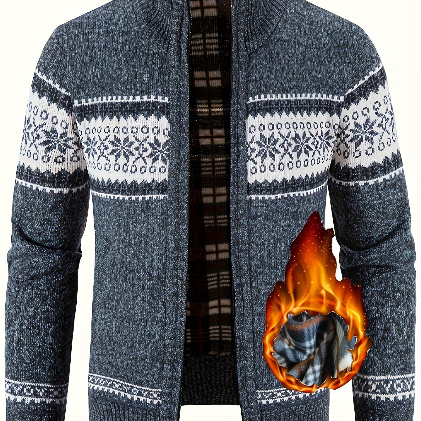 Erkaklar uchun kuz/qish sport kardigani, turli xil gul naqshlari, to'ldirilgan, to'liq zip, cho'ntaklar bilan, tasodifiy sayr qilish uchun - 100% polyester to'qilgan mato