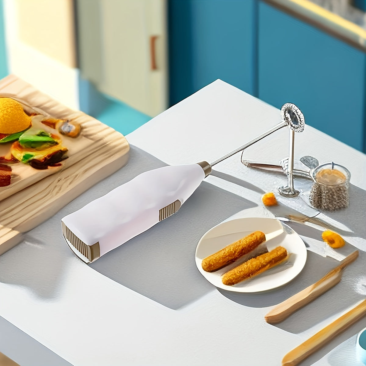 Ручной электрический миксер из нержавеющей стали, работающий на батарейках, для кофе, молочного чая, кухни