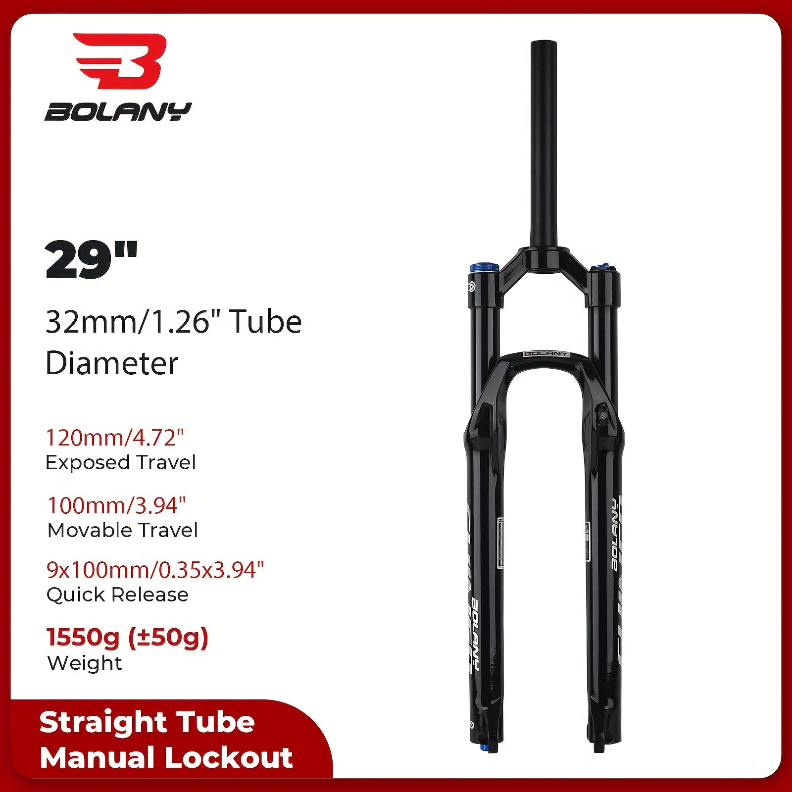 Mountain Bike Air Suspension Fork 120mm Travel Aluminum Alloy Black Universal Fit