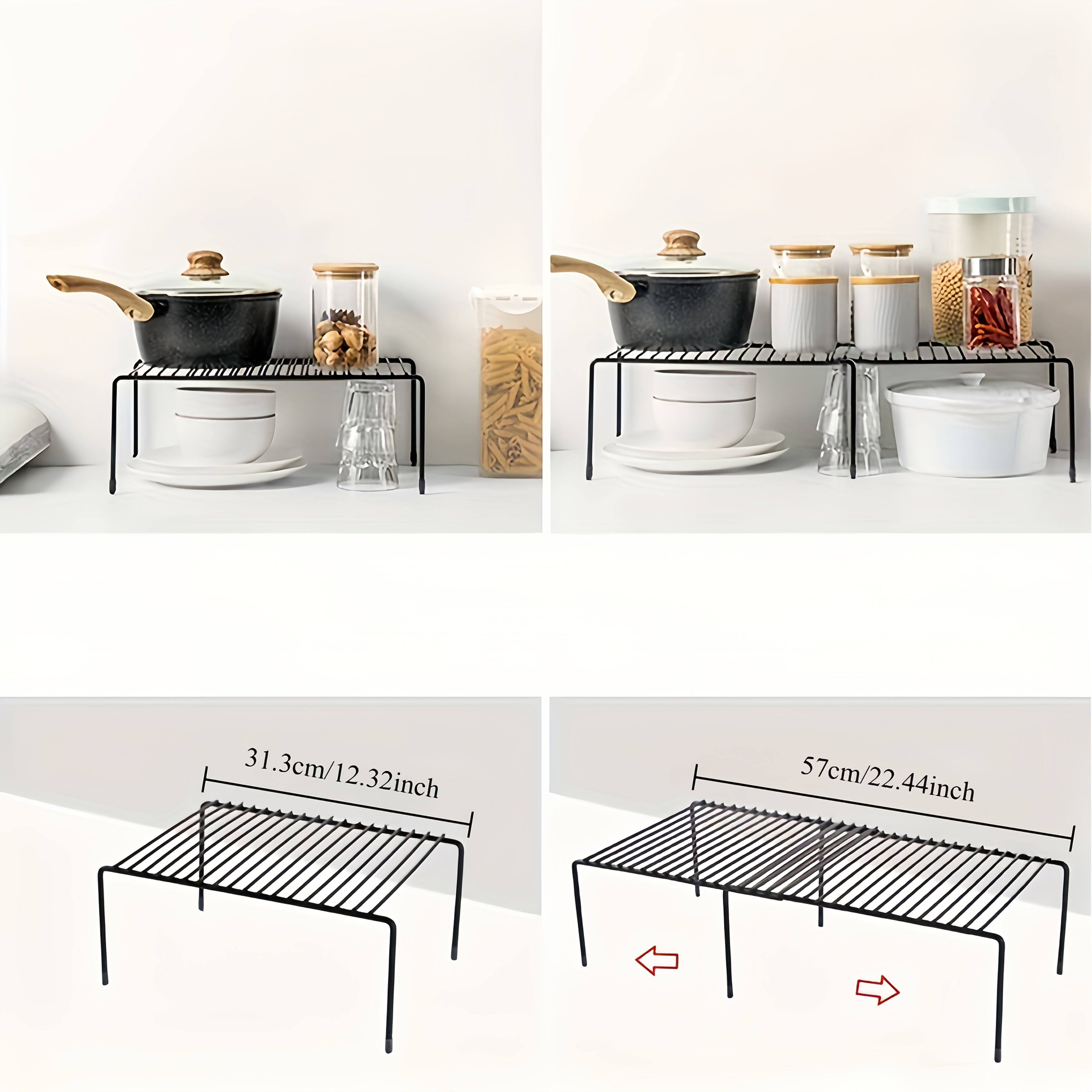 Expandable Metal Shelf Organizer for Kitchen Countertop Space-Saving Rustproof Carbon Steel