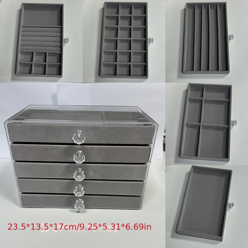 Органайзер для украшений из бархата с боковыми дверцами, 5 уровней, современный дизайн для серег, часов, аксессуаров
