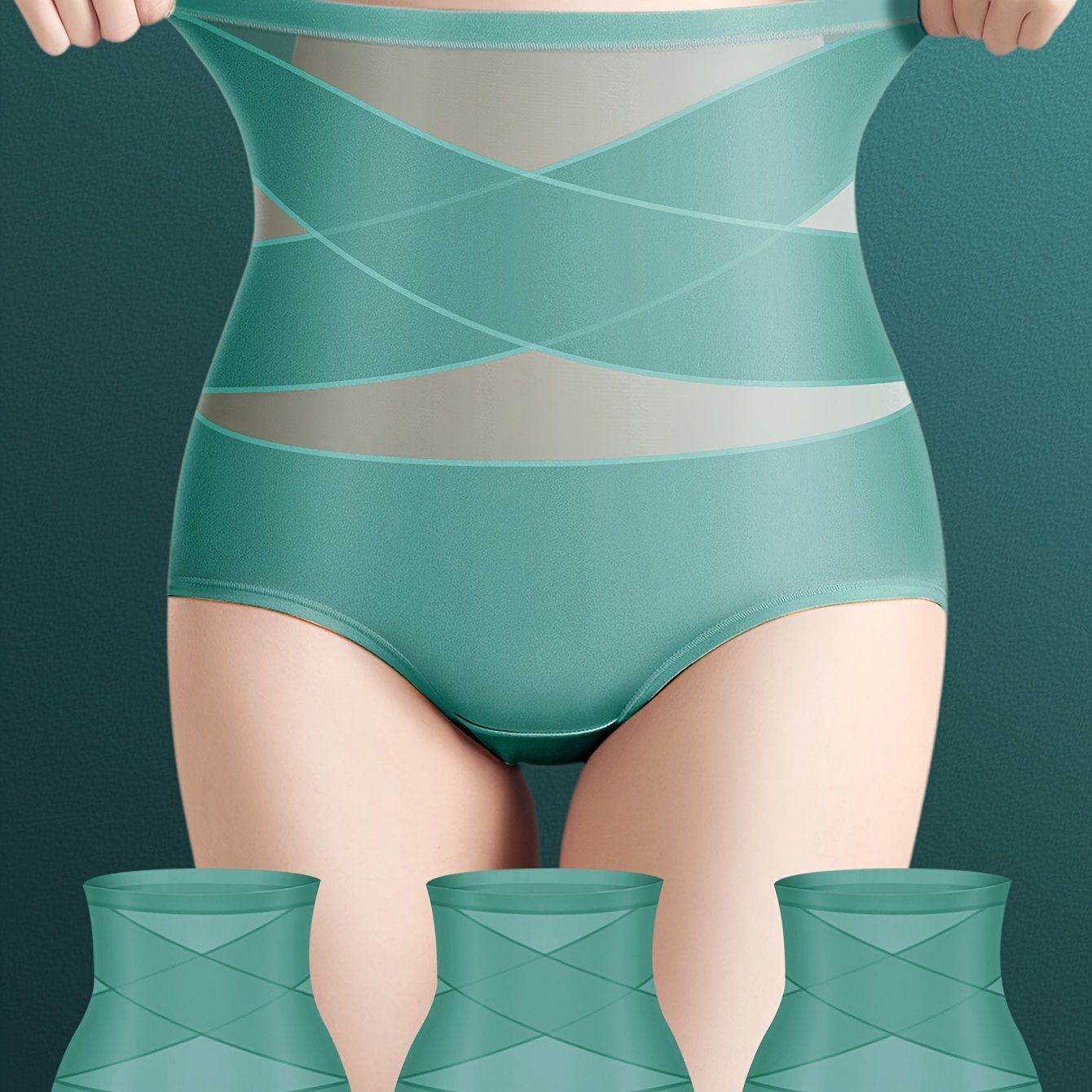 Panties moldeadoras de cintura alta para mujer con malla de contraste para control del abdomen y levantador de glúteos