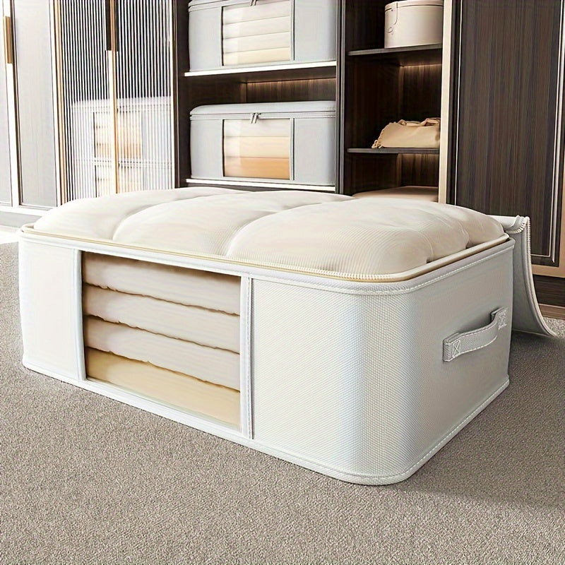 Uchta katta Oxford mato saqlash qutisi, kuchli tutqichlar va fermu bilan, 32L, 62L va 92L sig'imlarida mavjud. Ushbu suv o'tkazmaydigan to'rtburchakli tashkilotchilar yostiqlar, kiyimlar va mavsumiy to'shaklarni saqlash uchun mukammaldir. Bu zamonaviy