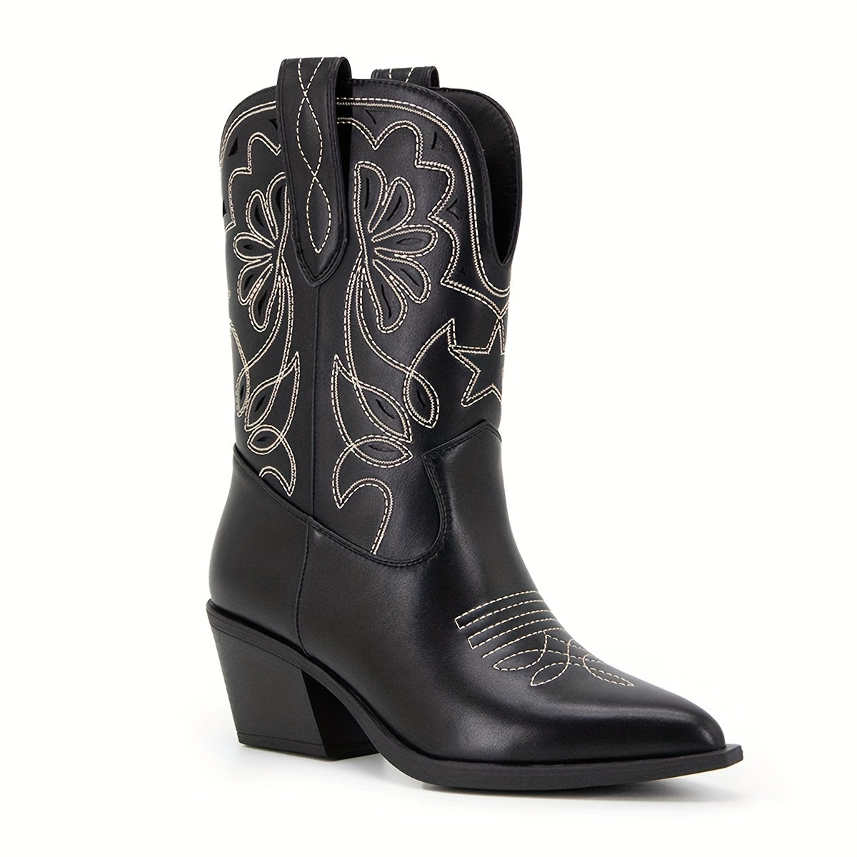 Women’s Western Cowboy Boots Black High Heel Dress Shoes Pointed Toe