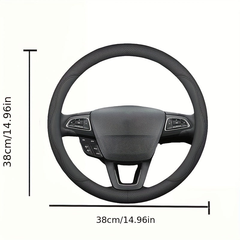 Universal Nappa Leather Steering Wheel Cover 15 Inch Breathable Sweat-Proof