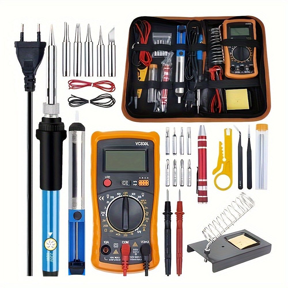 19-Piece Electric Soldering Iron Kit with Multimeter 220V Non-Rechargeable Battery
