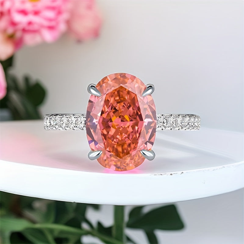 Pink Oval Cubic Zirconia Ring for Women 8x10mm Lotus Pink Jewelry