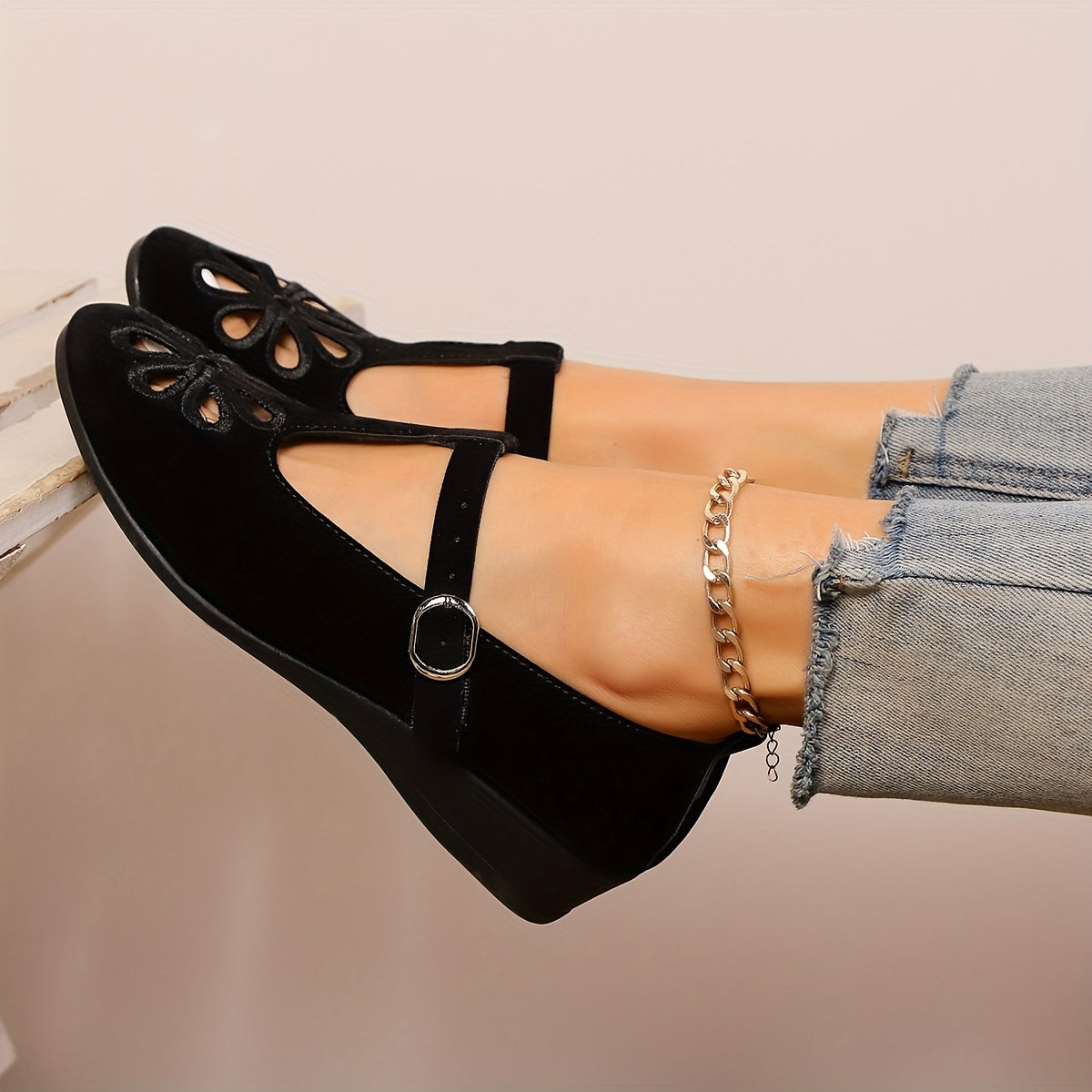 Women's Ballet Flats with Backstrap Buckle Leather Fabric Allseason Shoes