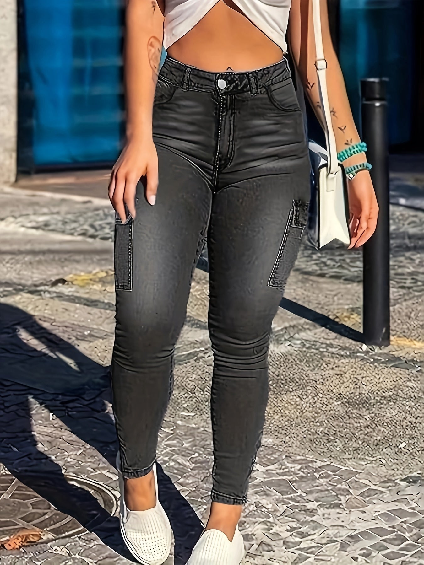 Women's Black Tummy Control Skinny Bootcut Work Pants Denim Plus Size