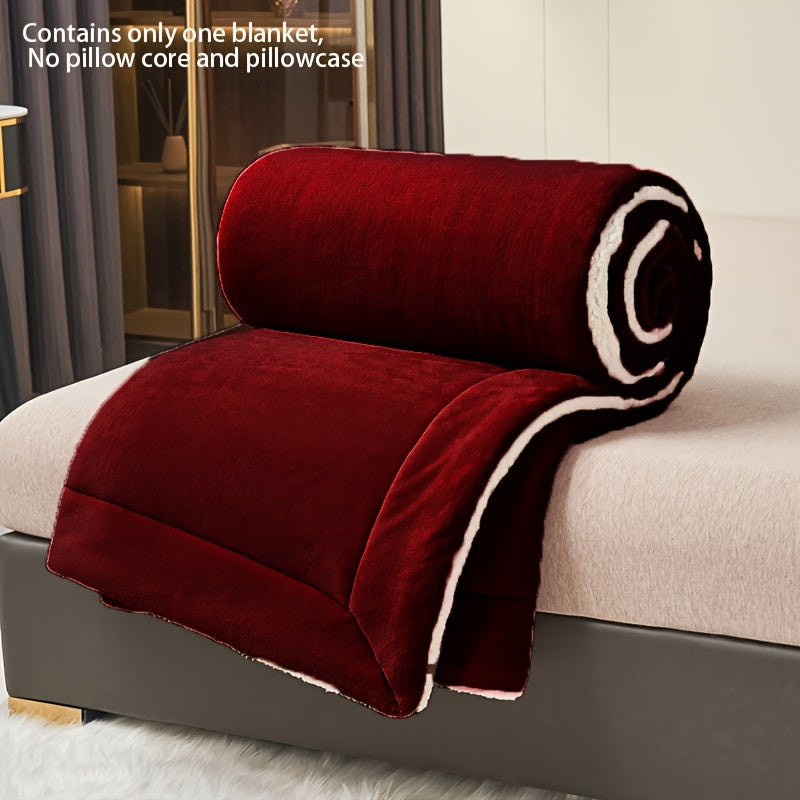 Manta de doble capa de terciopelo de leche color vino rojo, shearling, acogedora, suave y cálida para sofá, cama, oficina