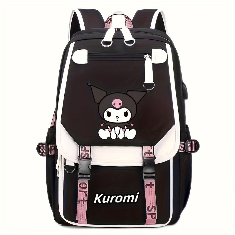 Chiroyli Hello Kitty Kuromi Magician noutbuk sumkasi Naylon, katta hajmli, buklanuvchi, qora va binafsha