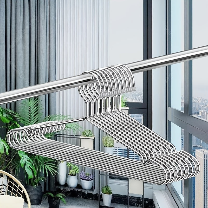Set of 10 Stainless Steel Clothes Hangers Non-slip Durable Space-saving Wardrobe Storage