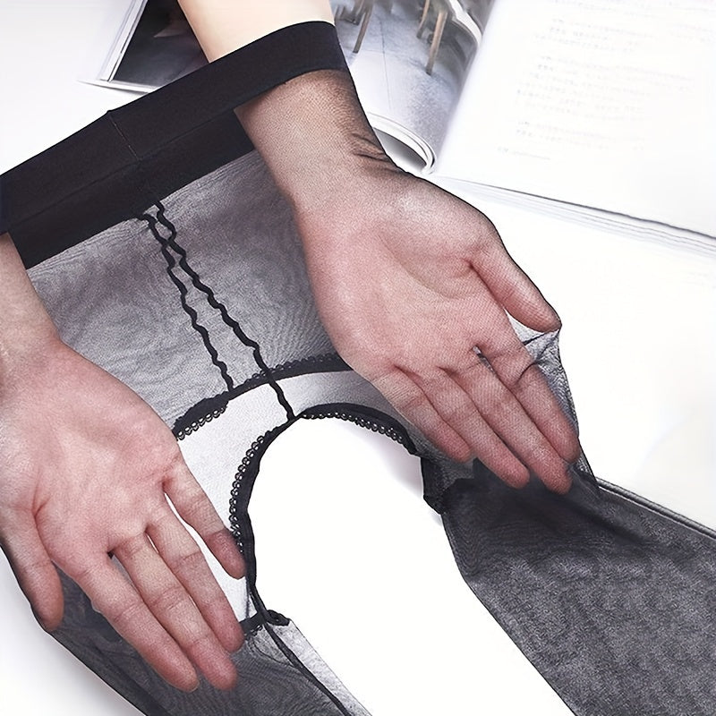 Women's Sheer Tights High Waist Open Crotch Nylon Polyester Solid Color