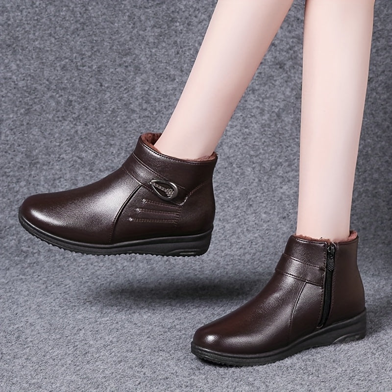 Women's Fleece-Lined Ankle Boots Warm Winter Shoes Non-Slip Sole