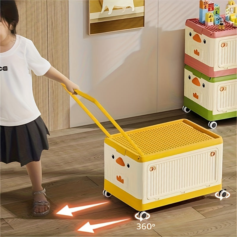 Plastic Foldable Storage Box with Wheels Stackable Container for Shoes Clothes Toys