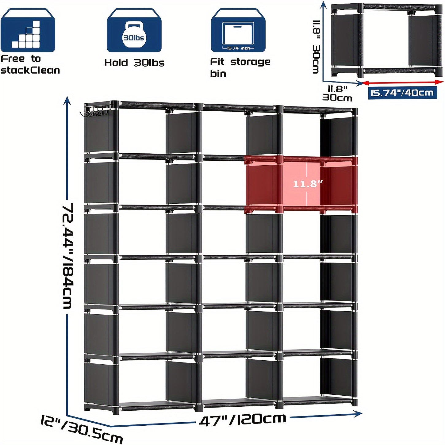 Estantería de metal con 18 cajas de almacenamiento grandes para dormitorio, sala de estar, oficina
