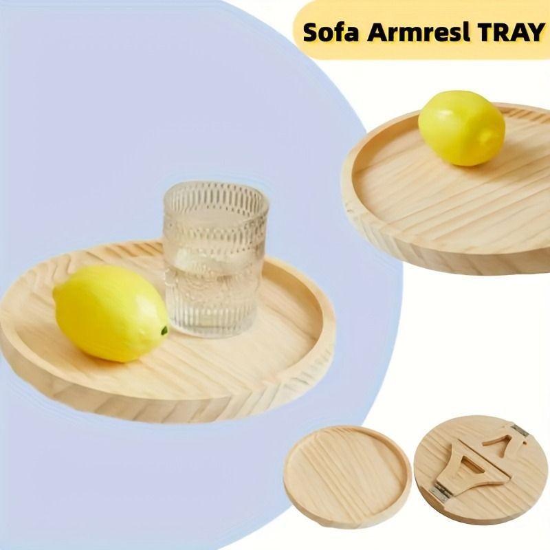 Подставка для подлокотника дивана из бамбука: круглый раскладной боковой столик, переносной деревянный столик под телевизор и подставка для напитков на Рождество и Хэллоуин, идеально подходит для использования в любое время года