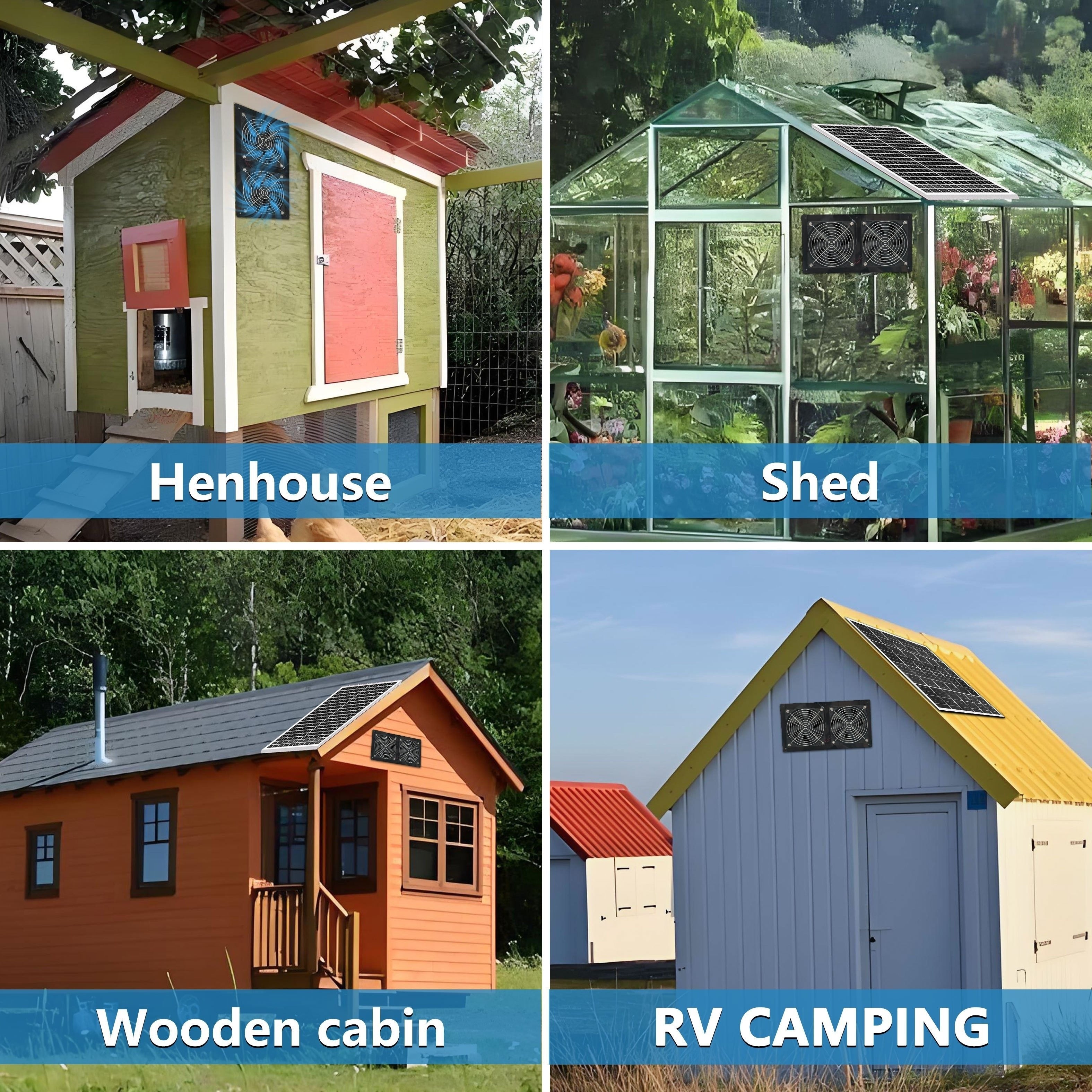 Panel solar de 15W con 2 ventiladores de escape de alta velocidad para áticos, cobertizos, caravanas y gallineros