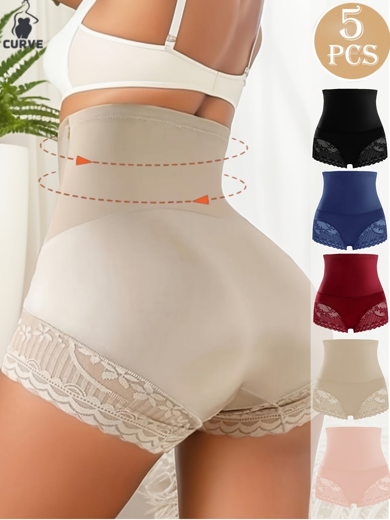 Women's Plus Size High Waist Sports Briefs Soft Lace Trim Pack of 5