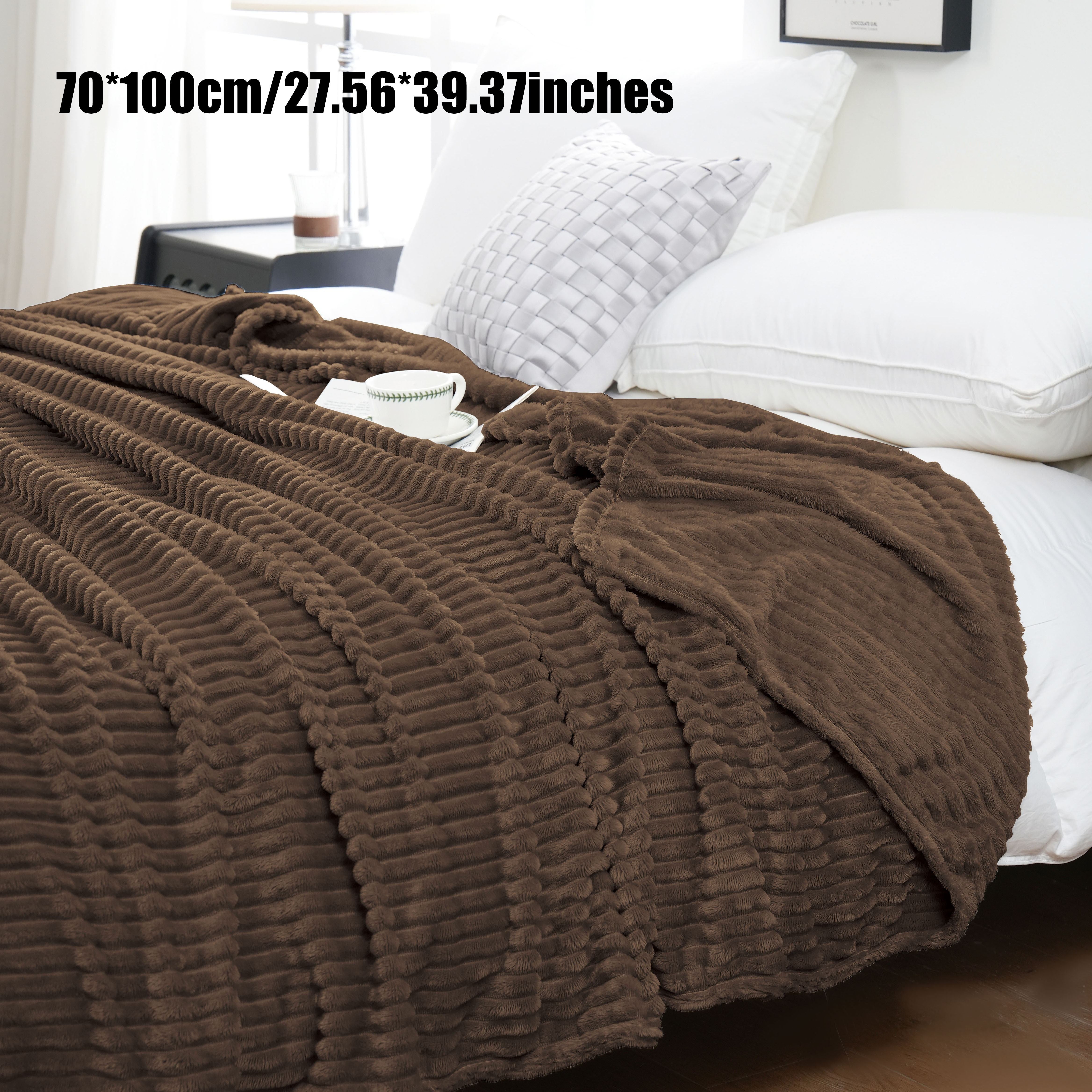 Flannel Throw Blanket 220GSM Ribbed Soft Warm All-Season Bed Sofa Office White Gray Black Beige
