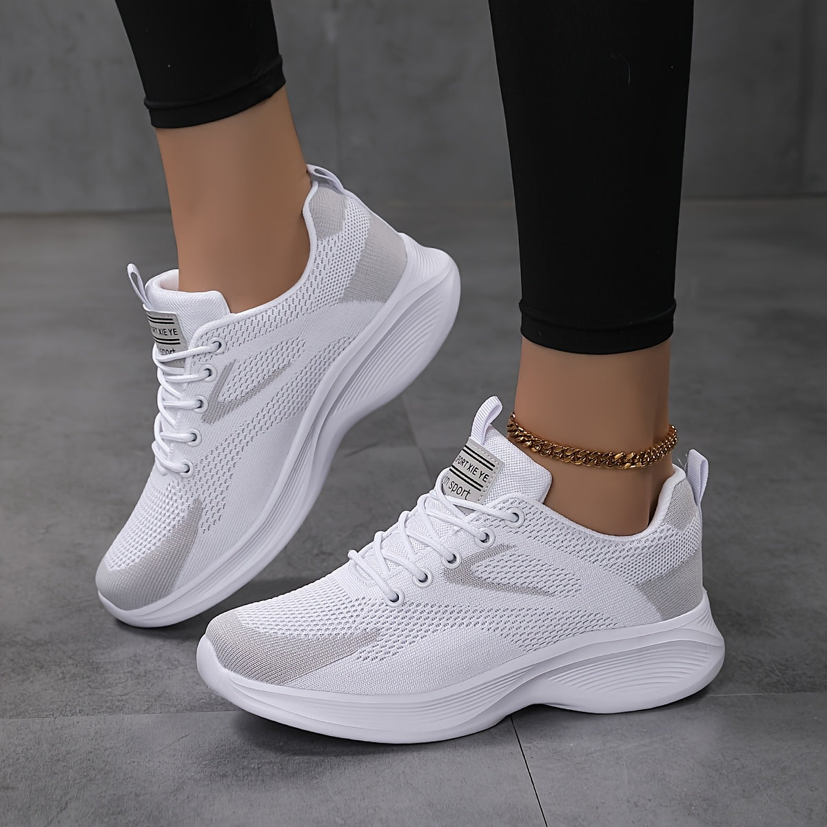 Women's Lightweight Air Cushion Sneakers Breathable Knit White Mint Green Casual Shoes