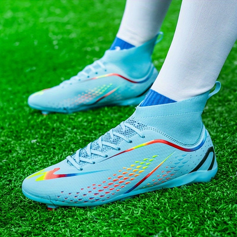 Men's All-Season Solid Color Soccer Cleats with Faux Upper Rubber Sole Lace-Up Training Running Shoes