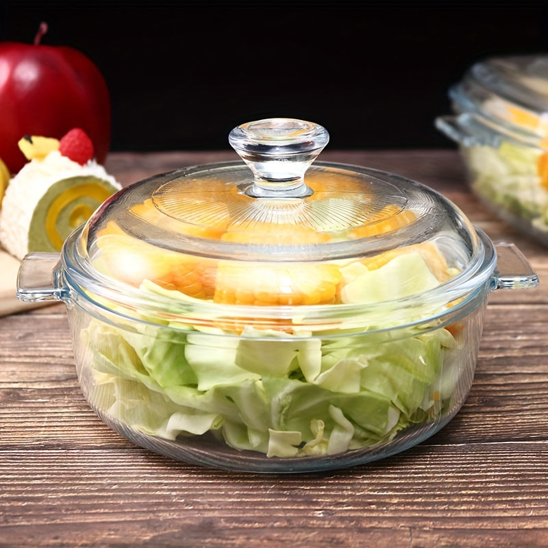 Glass Casserole Dish with Lid 28cm Diameter Oven Microwave Safe Bakeware
