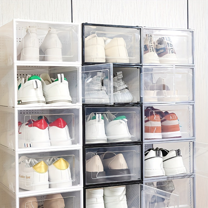 12-Pack Clear Stackable Plastic Shoe Storage Boxes with Flip Top Lids for Space Saving Organization