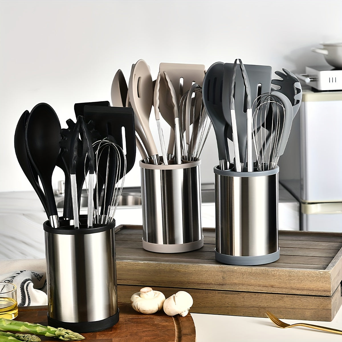 Silicone Kitchen Utensil Set 9 Pieces Non-Stick Cooking Tools with Stainless Steel Handles