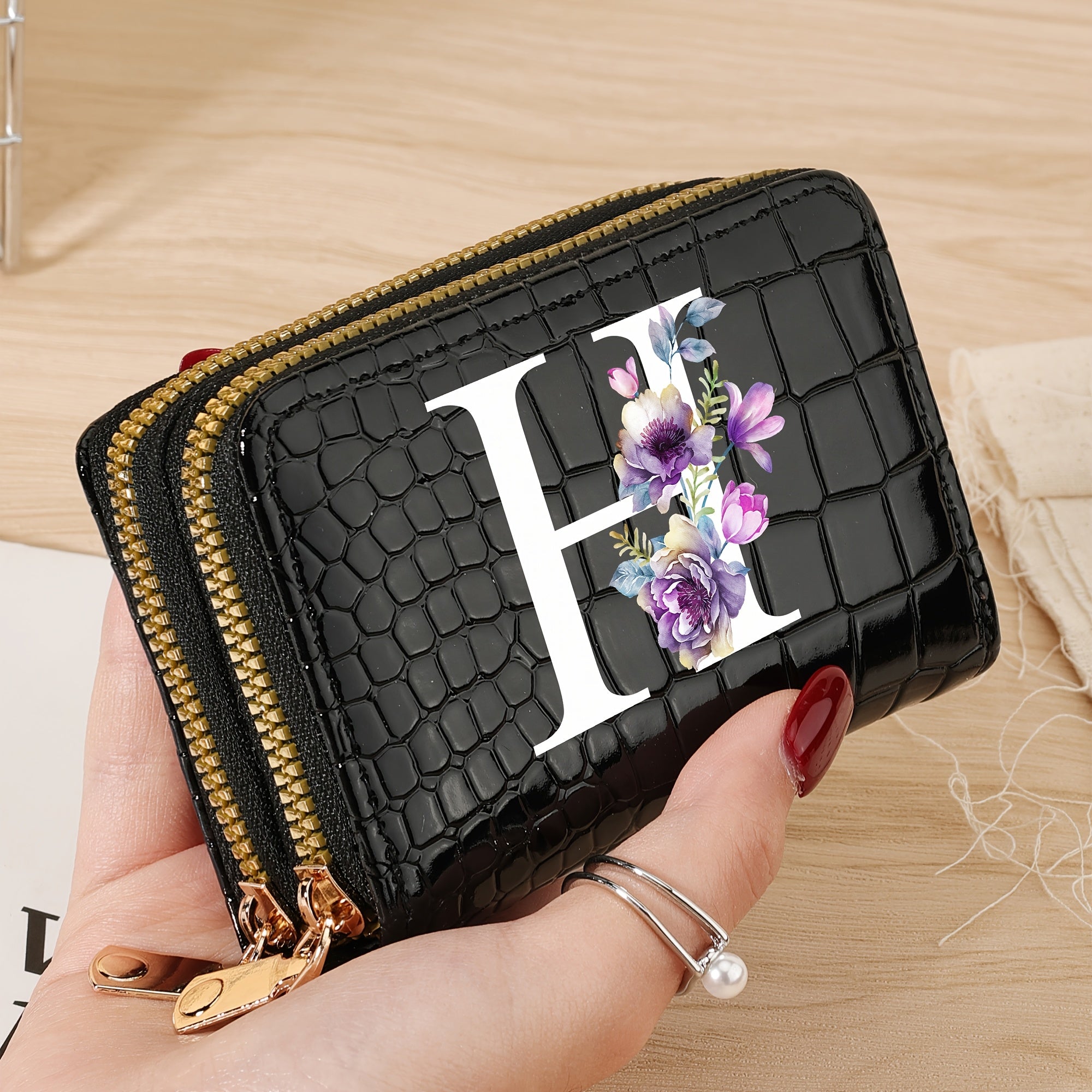 Minimalist Floral Credit Card Holder with Zipper Coin Purse for School and Back-to-School Supplies