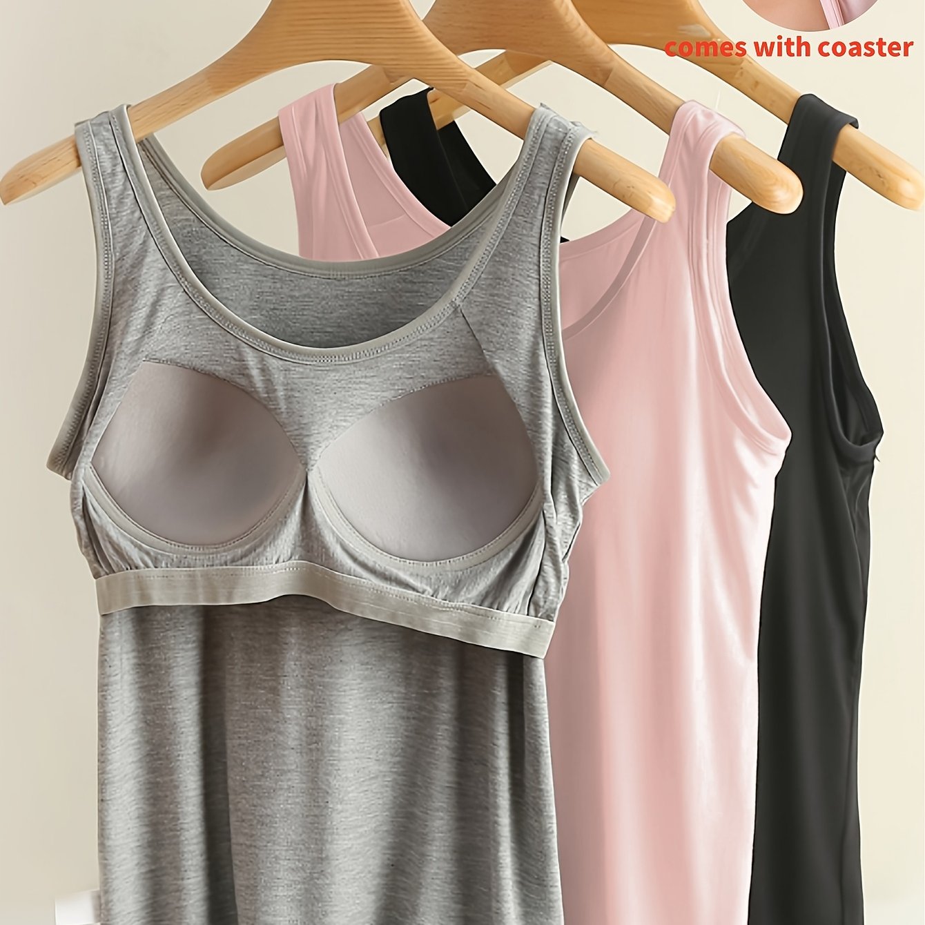 Plus Size Sleeveless Sports Tank Tops 3 Pack with Built-In Bras Breathable Viscose for Running and Fitness